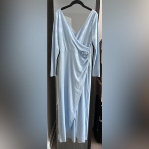 Wayf Light Blue Long Sleeve Dress with Floral Detail